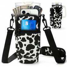 Water Bottle Carrier Bag With Phone Pocket For Cup 40 Oz Tumbler With Handle Neoprene,Portable Water Bottle Holder Pouch  With Adjustable Strap For Cup Accessories,Storing Cards,Phones And Other Small Item - 乳牛 - 查看 1