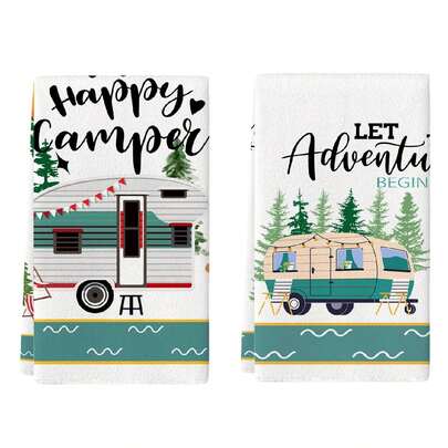 2 Stücke Camping Geschirrtücher mit witzigen Sprüchen für Camping, Zelt, Wohnwagen Enthusiasten, Küche, Outdoor Verwendung