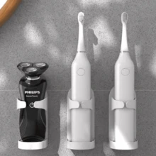 1入組刮鬍刀收納架，掛壁式電動牙刷架，浴室收納架，實用安全材料，家居組織工具，浴室配件 - 彩色 - 查看 2