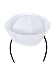 1pc Mini White Sailor Hat Headband, Funny Festival Party Pet Cap - White - View 4