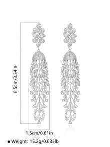 1 đôi bông tai tua dài đính đá Cubic Zirconia thời trang, thích hợp cho phụ nữ đeo hàng ngày, lễ hội, đám cưới và hẹn hò - Bạc - Xem 2