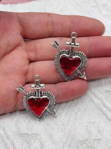 10pcs Mixed Silver Plated Enamel New Gothic Style Sacred Heart Alloy Pendant DIY Charms Earrings Necklace Jewelry Crafts Making - A - View 5