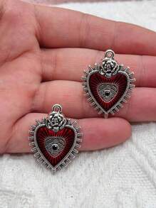 10pcs Mixed Silver Plated Enamel New Gothic Style Sacred Heart Alloy Pendant DIY Charms Earrings Necklace Jewelry Crafts Making - A - View 3
