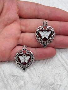 10pcs Mixed Silver Plated Enamel New Gothic Style Sacred Heart Alloy Pendant DIY Charms Earrings Necklace Jewelry Crafts Making - A - View 8