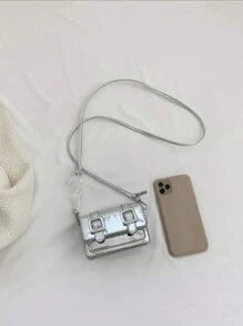 Túi vuông tối giản Mini Flap Metal, Funky, Punk & Bag dành cho trang phục dạo phố - Bạc - Xem 3