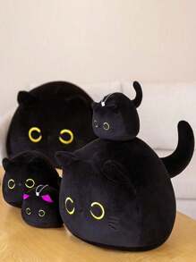 1 Pieza Lindo Gato Negro Muñeco De Peluche Relleno Animal De Peluche De Dibujos Animados Suave Almohada De Juguete - Negro - Ver 8