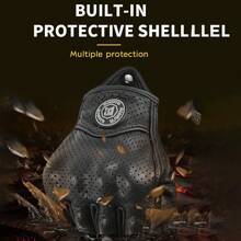 MJMOTO 摩托車手套男士半指皮革手套夏季透氣越野半指騎行摩托車保護裝備 - 黑色有孔 - 查看 4