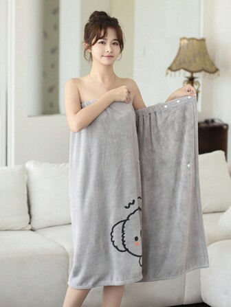 1 件女士涤纶浴袍，灰色纯色，绣有可爱动物图案/毛巾，吸水快干，适用于浴室、酒店、派对、海滩、旅行、节日礼物家居浴室装饰秋季装饰返校美容院家庭浴室淋浴毛巾适用于美容沙龙、酒店运动、家庭必需品、毛巾、皮肤护理