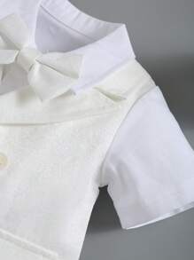 Baby Boy's White Short Sleeve Gentlemen Baptism Romper With Bowtie - White - View 4