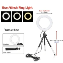 Anillo de luz para selfies de 6 pulgadas con trípode flexible - Plateado - Ver 6