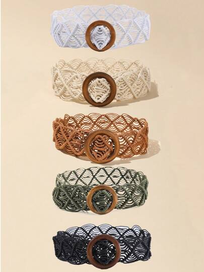 1 pieza Cinturón decorativo tejido de cuerda encerada con diseño hueco hecho a mano en estilo bohemio para vestidos, otoño, Halloween