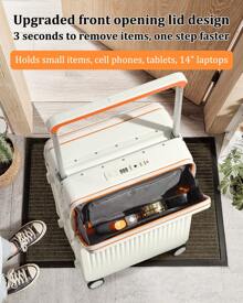 Joyway PC材質前開行李箱，配備萬向輪、內部筆電收納隔層和USB接口