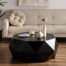 38"Three-Dimensional Embossed Pattern Design American Retro Style Coffee Table,Black Tabletop - 黑色+中密度纖維板 - 查看 2