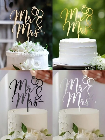 Trang trí bánh cưới, kiểu nhẫn kim cương Mr & Mrs, trang trí tiệc kỷ niệm