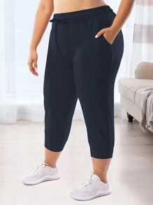 Plus Women's Capri Sweatpants Casual Workout Cropped Joggers Pants With Pockets - 藏蓝色 - 查看 5