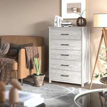 Gianni 5-Drawer Chest Effortless Assembly & Stylish Storage Solution- 31.5" W X 15.7" D X 47.7" H - 灰灰色橡木 - 查看 6