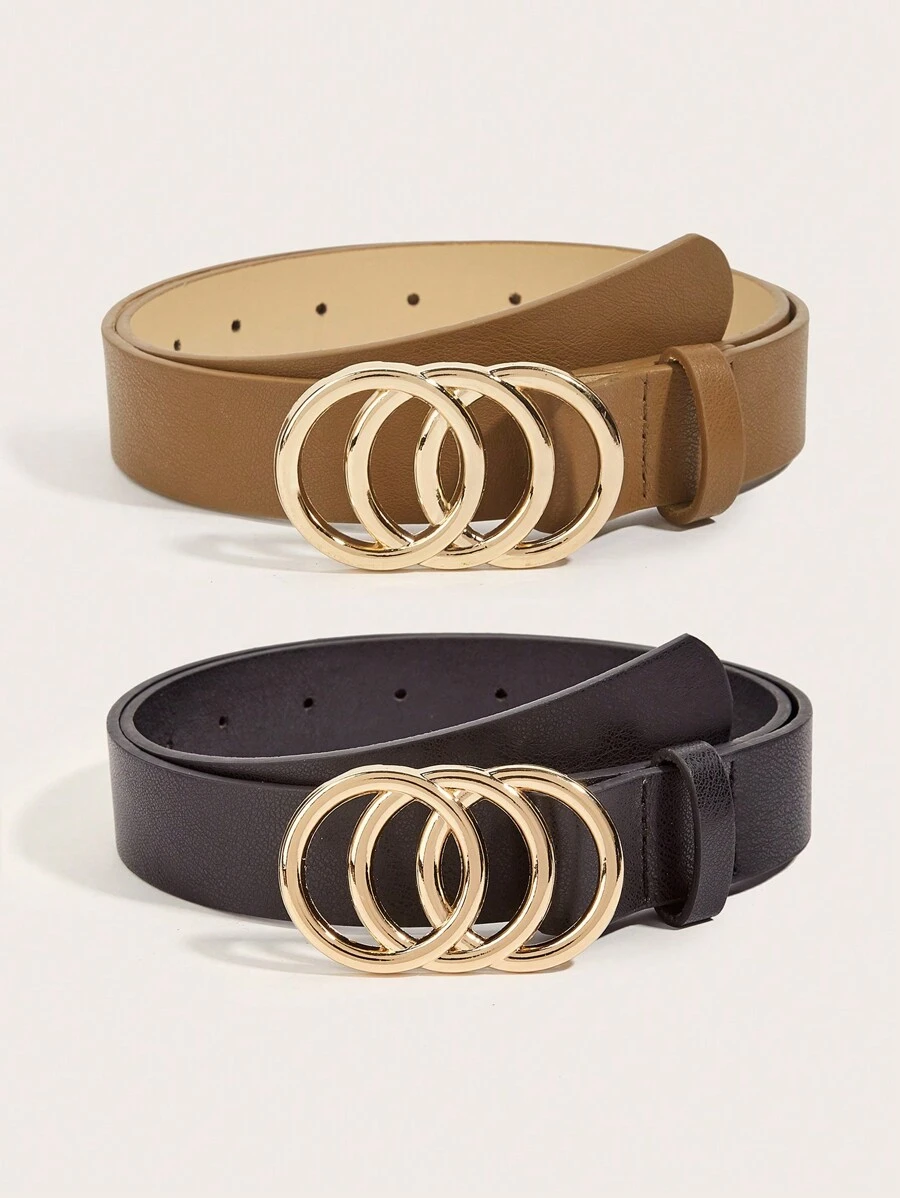 2pcs Basic Brown & Black Waist Belt, Suitable For Daily Commute Summer, School Fall, Autumn, Halloween - Multicolor - View 1