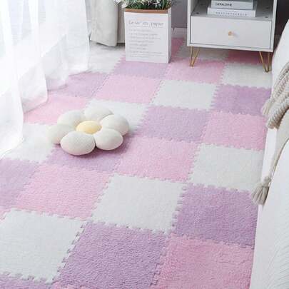 12 tấm đệm/thảm xốp trải sàn màu tím, đào và trắng, thích hợp cho phòng ngủ, cửa sổ, ban công, chiếu tatami, đa năng cho mọi mùa, mềm mại và thoải mái, phong cách sang trọng