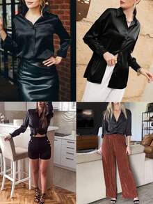 Blusa con Mangas Larga para Mujer de Seda Moda, Camisa para Mujer con Cuello Solapa y Manga Largas Elegantes, Playera con Manga Larga para Mujer Casual - Blanco - Ver 8