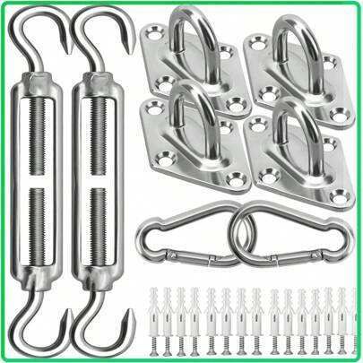 1 Set Kit de accesorios para instalación de toldo de sombra de 5 mm/6 mm/8 mm para toldo rectangular, kit de instalación de toldo de sombra de acero inoxidable 304 para jardín, patio y exterior, accesorios de fijación resistentes para toldo de sombra