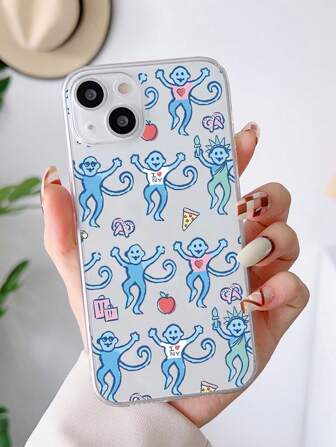 1pc Blue Funny Monkey Pattern Transparent TPU Phone Case Compatible With IPhone 13, IPhone 11, IPhone 14 Pro Max, IPhone 13 Pro, IPhone 15/15 Plus/15 Pro/15 Pro Max/12/12 Pro/12 Pro Max/14/14 Pro/13 Pro Max, Etc.