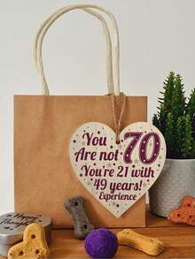 1pc 40/50/60/70th Anniversary Birthday Heart Shaped Ornaments Wooden Hanging Plaque Sign For Women Warm Gifts Tree Decor - Multicolor - View 7