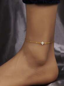 ELSEDES 1入時尚S925純銀四葉草腳鍊，閃亮寶石鑲嵌，手工製作，突顯個人魅力，高品質珠寶，適合女性日常、派對和夏日裝扮 - 金黃色 - 查看 2