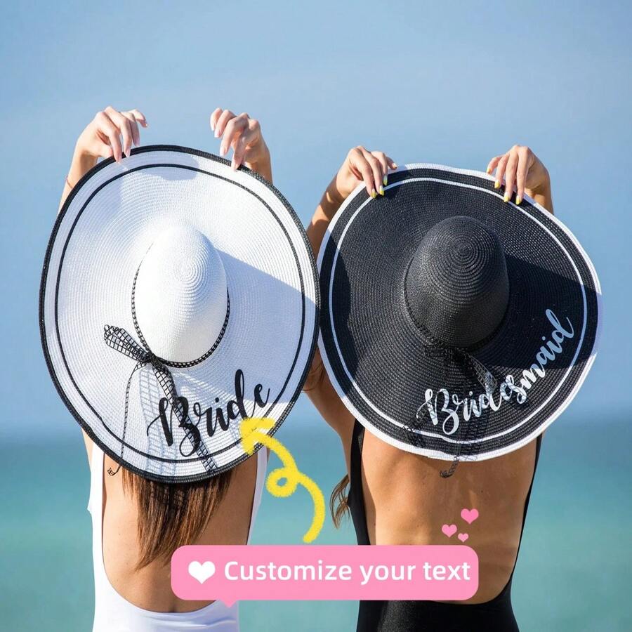 定制刺繡寬邊遮陽帽伴娘帽，刺繡名稱等級文本，單身女孩帽子，伴娘禮物，新娘軟帽，個性化遮陽帽-大號
