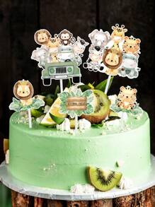 16pcs Jungle Style Cake Decoration,Animal Cupcake Topper,Happy Birthday Party Decorations, Jungle Theme Party,Holiday Party Cake Decor,Party Cake Supplies Party Food Decor, Back To School Valentine Day