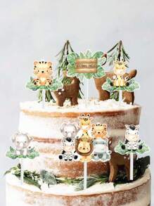 16pcs Jungle Style Cake Decoration,Animal Cupcake Topper,Happy Birthday Party Decorations, Jungle Theme Party,Holiday Party Cake Decor,Party Cake Supplies Party Food Decor, Back To School Valentine Day
