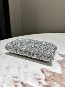 A Silver Glitter Double-Side Rhinestone Decoration Mini Clutch Evening Bag, With Metallic Crossbody Chain For Fashionable And Elegant Ladies' Handheld Bag, Suitable For Formal Parties, Weddings, Dances, Festivals And As A Gift For Women, Party Bag Perfect For Party Wedding Prom Dinner/Banquet Matching With Holiday Party Dress Evening Dress & Sequin Dress, Excellently Matching With Party Dresses For Women , Bags Ladies Elegant ,Wedding - Silver - View 7