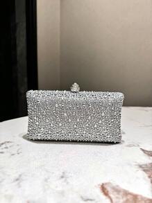 A Silver Glitter Double-Side Rhinestone Decoration Mini Clutch Evening Bag, With Metallic Crossbody Chain For Fashionable And Elegant Ladies' Handheld Bag, Suitable For Formal Parties, Weddings, Dances, Festivals And As A Gift For Women, Party Bag Perfect For Party Wedding Prom Dinner/Banquet Matching With Holiday Party Dress Evening Dress & Sequin Dress, Excellently Matching With Party Dresses For Women , Bags Ladies Elegant ,Wedding - Silver - View 4