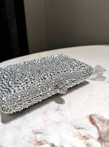A Silver Glitter Double-Side Rhinestone Decoration Mini Clutch Evening Bag, With Metallic Crossbody Chain For Fashionable And Elegant Ladies' Handheld Bag, Suitable For Formal Parties, Weddings, Dances, Festivals And As A Gift For Women, Party Bag Perfect For Party Wedding Prom Dinner/Banquet Matching With Holiday Party Dress Evening Dress & Sequin Dress, Excellently Matching With Party Dresses For Women , Bags Ladies Elegant ,Wedding - Silver - View 5