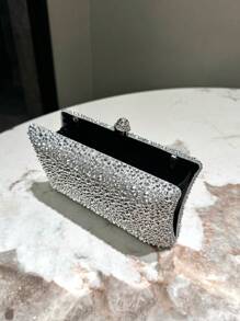A Silver Glitter Double-Side Rhinestone Decoration Mini Clutch Evening Bag, With Metallic Crossbody Chain For Fashionable And Elegant Ladies' Handheld Bag, Suitable For Formal Parties, Weddings, Dances, Festivals And As A Gift For Women, Party Bag Perfect For Party Wedding Prom Dinner/Banquet Matching With Holiday Party Dress Evening Dress & Sequin Dress, Excellently Matching With Party Dresses For Women , Bags Ladies Elegant ,Wedding - Silver - View 8