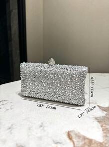 A Silver Glitter Double-Side Rhinestone Decoration Mini Clutch Evening Bag, With Metallic Crossbody Chain For Fashionable And Elegant Ladies' Handheld Bag, Suitable For Formal Parties, Weddings, Dances, Festivals And As A Gift For Women, Party Bag Perfect For Party Wedding Prom Dinner/Banquet Matching With Holiday Party Dress Evening Dress & Sequin Dress, Excellently Matching With Party Dresses For Women , Bags Ladies Elegant ,Wedding - Silver - View 3