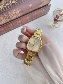 1pc Minimalist Gold Square Face Quartz Women Watch, Suitable For Daily Decoration - Gold - View 2