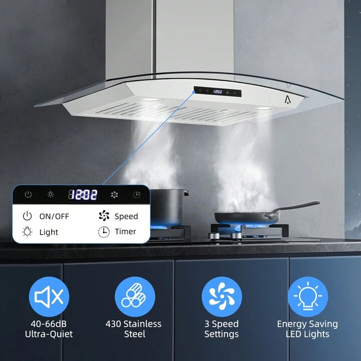 Wall Mount Range Hood 30 Inch, Ducted/Ductless Convertible Duct 