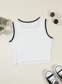 Tween Girl Summer Casual Letter & Numeral Print Racerback Tank Top