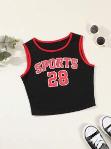 Tween Girl Summer Casual Letter & Numeral Print Racerback Tank Top