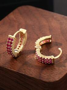 1 par de pendientes de aro de cobre con circonita geométricos de lujo, regalo de moda para mujeres, cumpleaños, cita