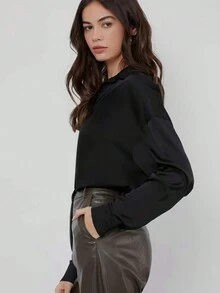 Blusa con Mangas Larga para Mujer de Seda Moda, Camisa para Mujer con Cuello Solapa y Manga Largas Elegantes, Playera con Manga Larga para Mujer Casual - Blanco - Ver 7