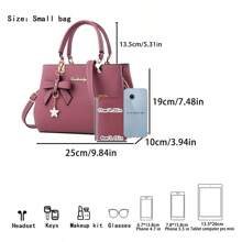 2pcs/Set Bow Decor Women Handbag Set, Solid Color PU Leather Shoulder Bag & Card Holder Suit For Daily, Casual, Shopping, Business Commute