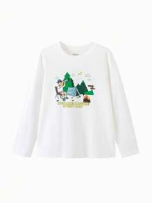 Balabala 儿童长袖 T 恤，2024 年新款春季圆领条纹上衣，适合青少年男孩和女孩 - 白色 - 查看 2