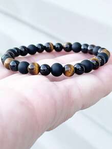 YAUKIA 6mm Triple Protection Bracelet, Tiger Eye, Hematite & Black Tourmaline Beads, Powerful Protective Gemstone, Cleanses Negative Energy