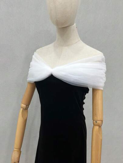 1 件白色新娘蕾丝面纱和无肩带披肩，可调节后背，带领