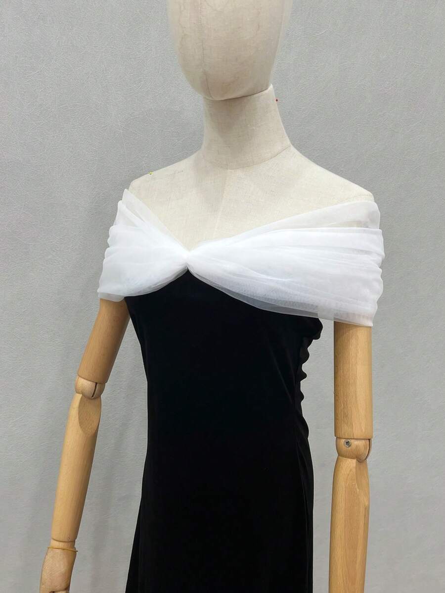 1 件白色新娘蕾丝面纱和无肩带披肩，可调节后背，带领 - 彩色 - 查看 1