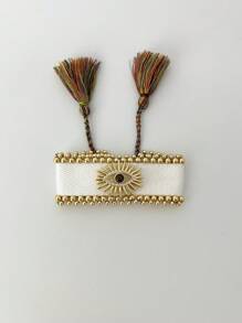 1 pulsera de tela de ojo y borla con cuentas negras / blancas / grises / cobre y tamaño ajustable