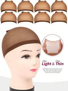 12PCS Brown Wig Caps For Women And Men, Stretchy Nylon Stocking Caps With Closed End Mesh, Lightweight And Breathable - Brown - View 7