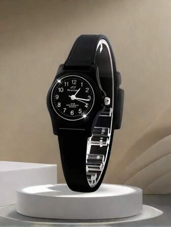 1pc Black Fashionable Simple Unisex Quartz Watch For Kids