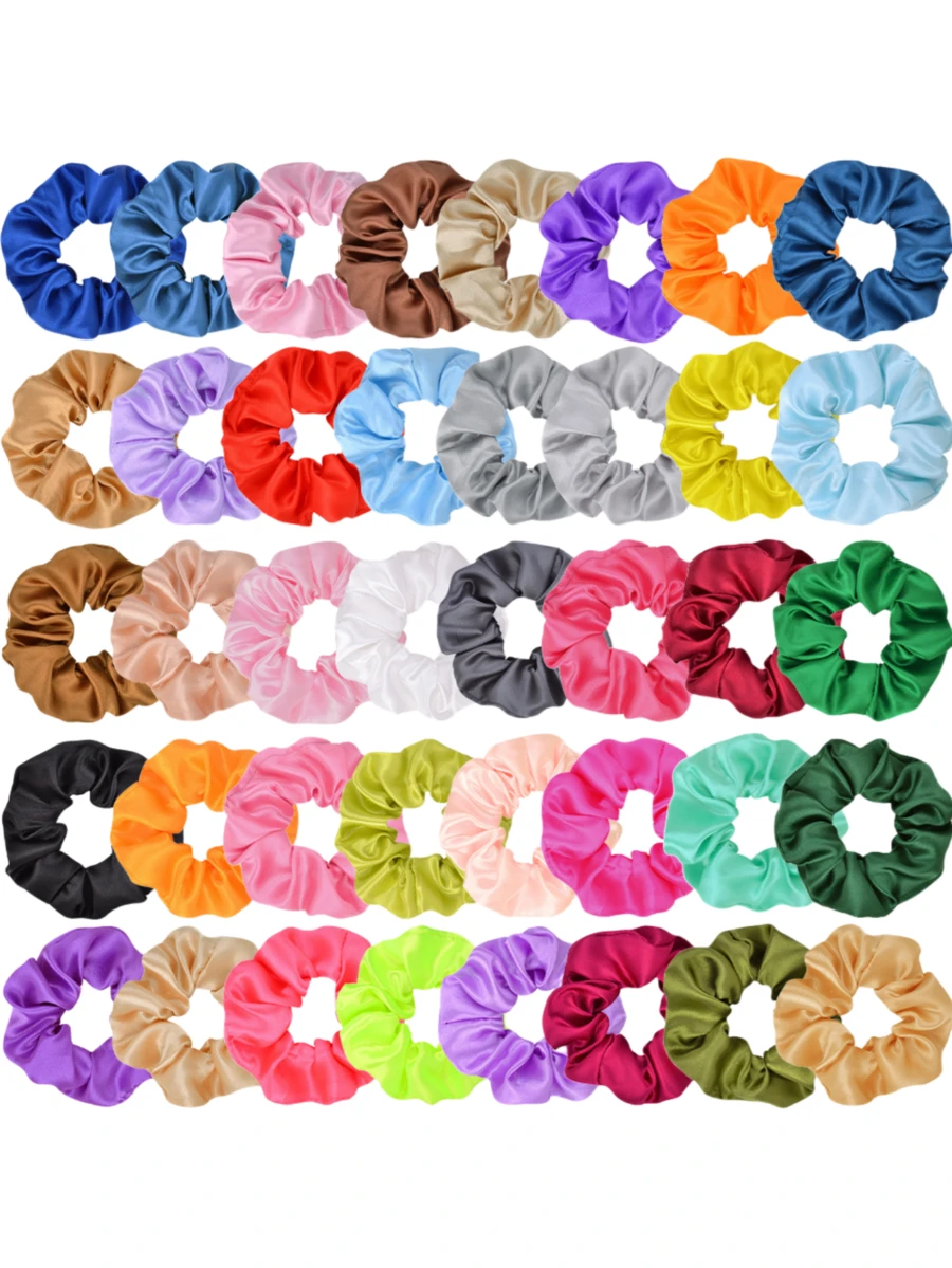 20pcs Random Mixed Color Satin Stretchy Hair Scrunchies Pack, Solid Color, Suitable For Daily Use - Multicolor - View 1